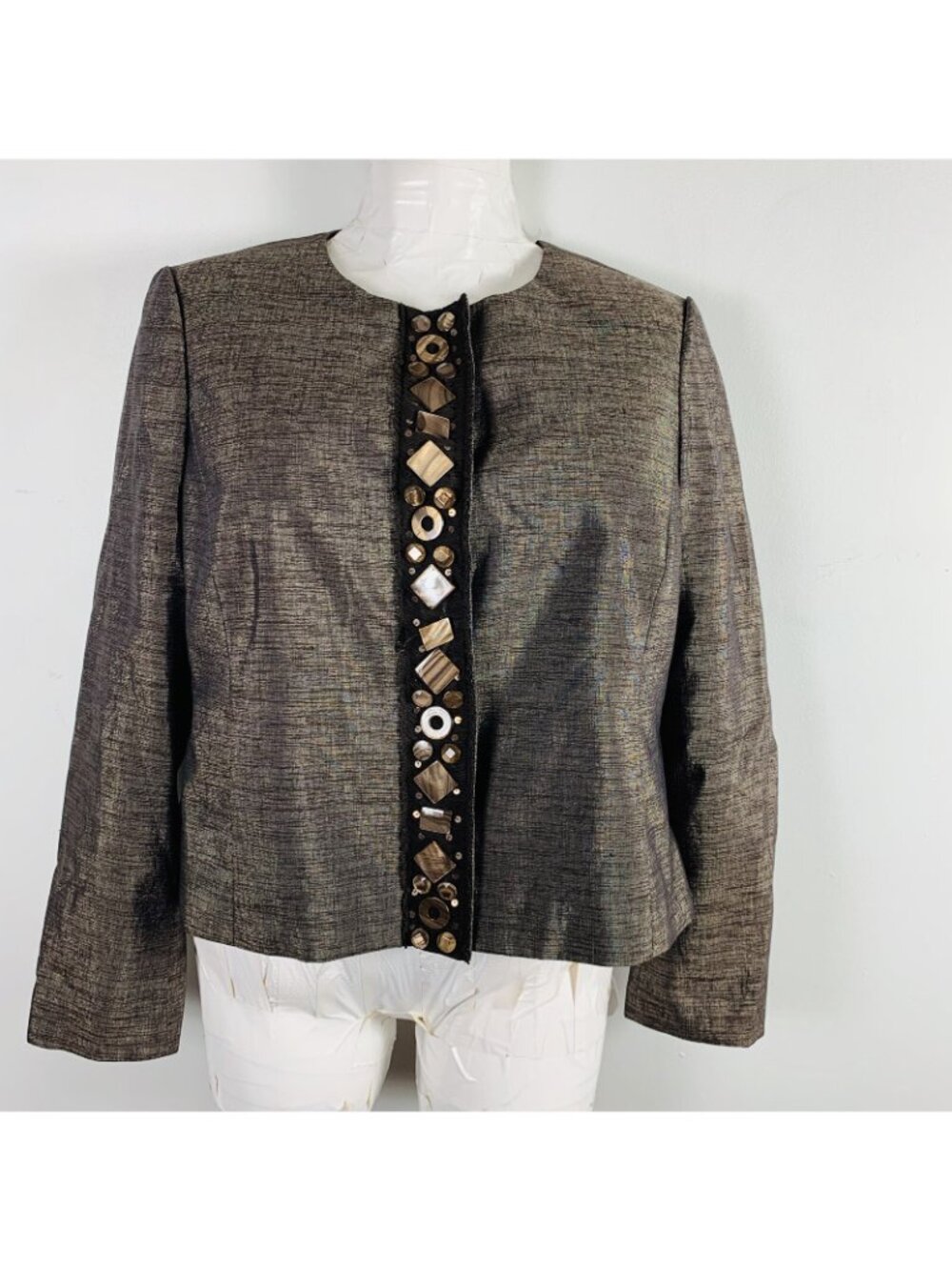 Ellen Tracy Womens Blazer sz 16 Brown Beaded Old Money NEW nwt MSRP $498 - Picture 2 of 12